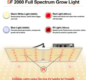 Spider Farmer SF2000 groeilamp full spectrum kweekverlichting specificaties