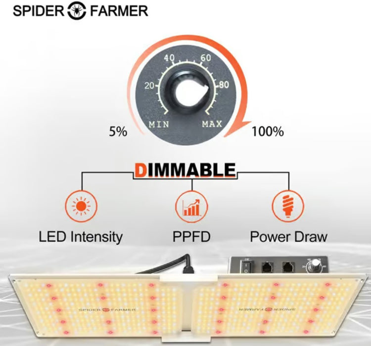 Spider Farmer SF2000 groeilamp dim weergave